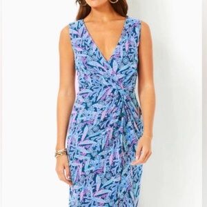 Lilly Pulitzer Odella V-Neck Midi Dress Barton Blue NWT 12